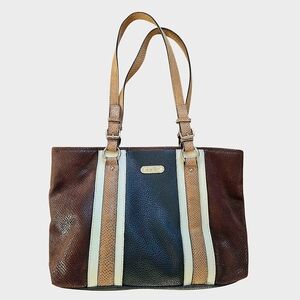 👜 Dana Buchman Brown Striped Tote Bag w/ Faux Suede Accents